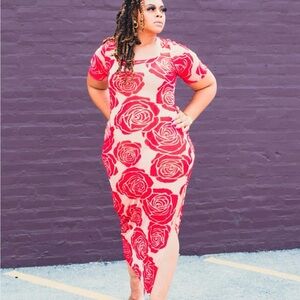 Floral Red and Cream Women's Dress